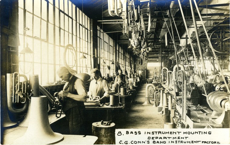 C.G. Conn's Band Instrument Factory 1913-Bass Instrument Mounting Department