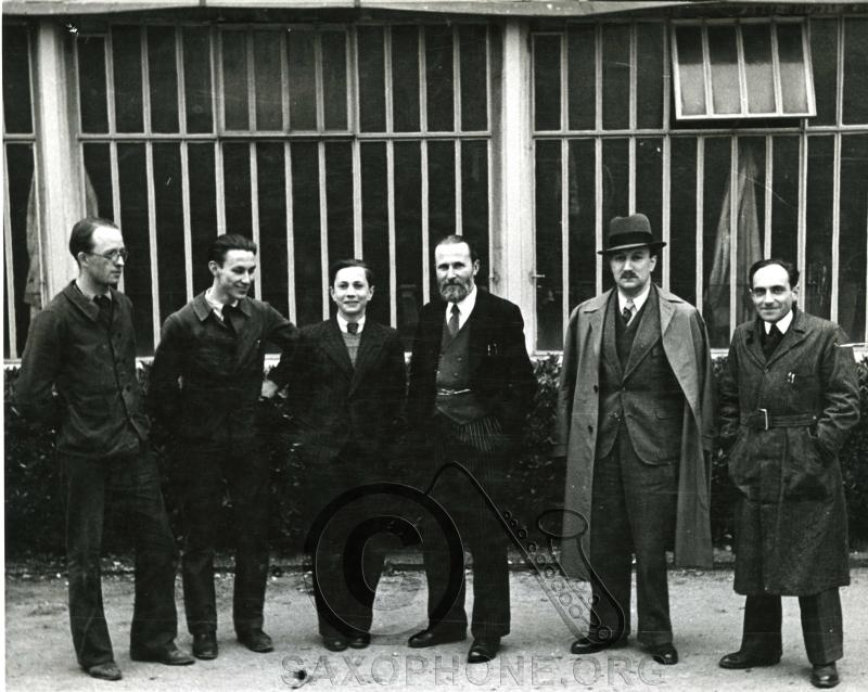 Selmer Mantes factory supervisors 1943 - Michael Wasson, Fredrick "Freddy" Lefebvre-Selmer, Jean Selmer, Henri Lefebvre, Maurice Selmer, Andre Clergeot
