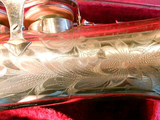 King Super 20 Silversonic Alto Saxophone with Gold Plated inlaid engraving on sterling silver bell saxophone.org